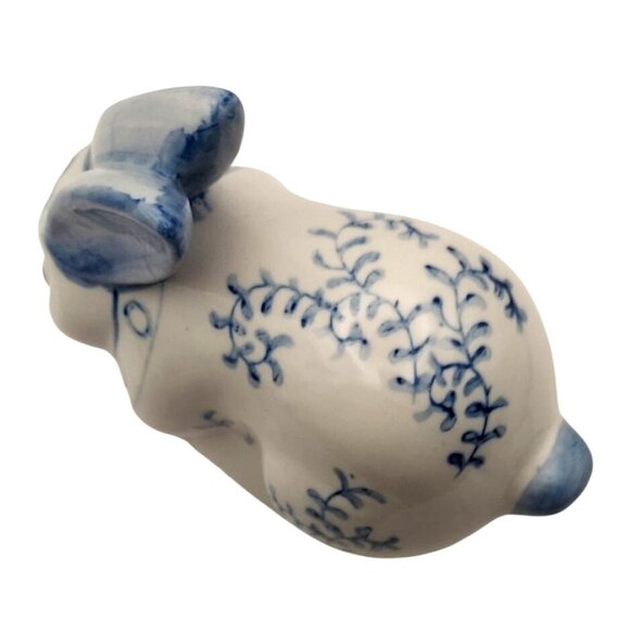 Hand Painted Chinoiserie Blue White Bunny Figurine Glazed Ceramic Easter Rabbit - Picture 5 of 9